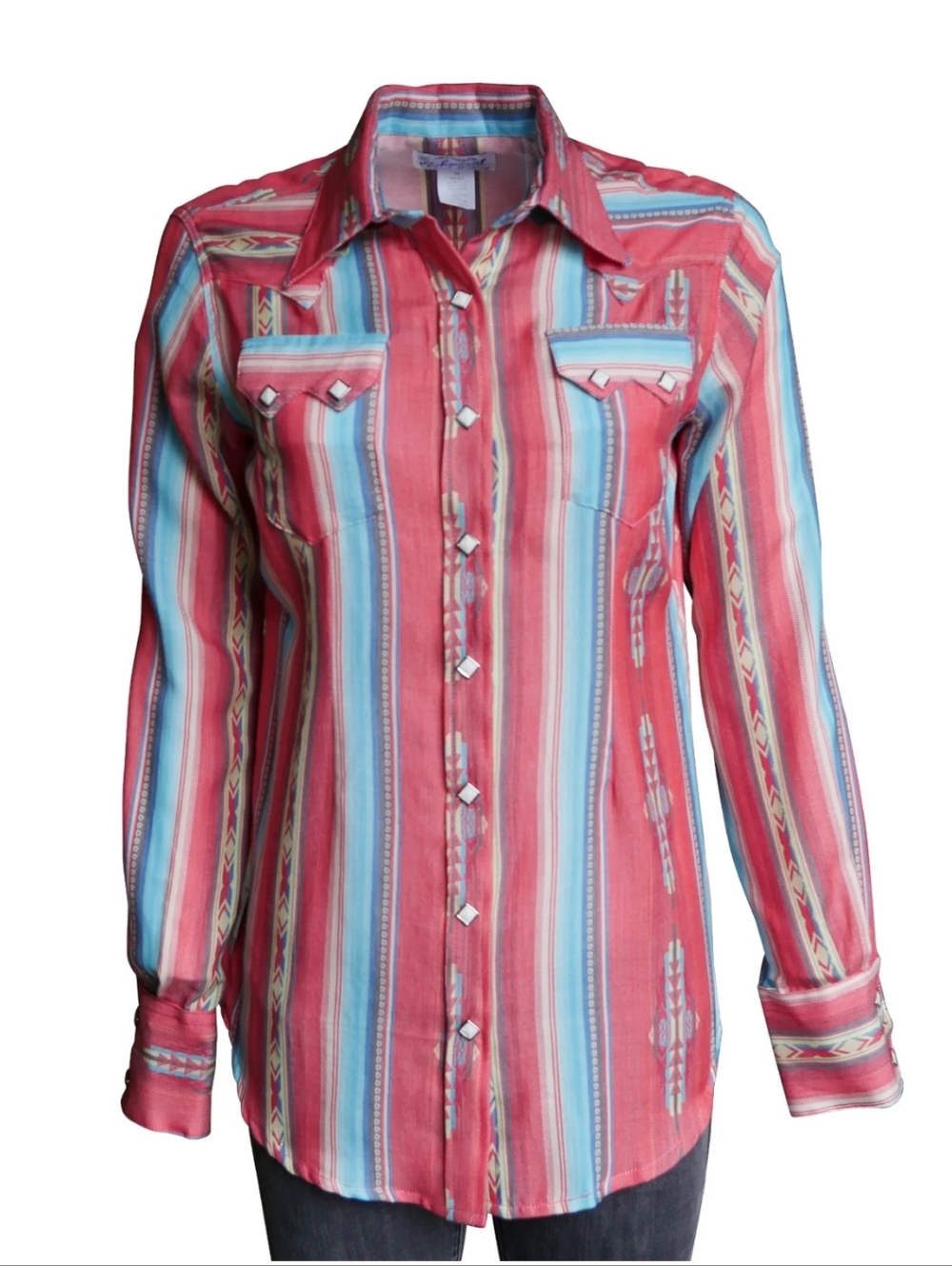 Rockmount Ranch Wear Serape Western Snap Button Down Shirt Women's Small Coral